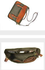 Canvas Leather Mens 14‘’ Army Green Briefcase Side Bag Retro Messenger Bag Shoulder Bag For Men - imessengerbags