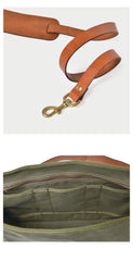 Canvas Leather Mens 14‘’ Army Green Briefcase Side Bag Retro Messenger Bag Shoulder Bag For Men - imessengerbags
