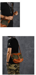 Canvas Leather Mens Womens Army Green Saddle Side Bag Messenger Bag Small Shoulder Bag For Men - imessengerbags