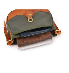 Canvas Leather Mens Womens Army Green Saddle Side Bag Messenger Bag Small Shoulder Bag For Men - imessengerbags