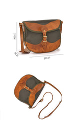 Canvas Leather Mens Womens Army Green Saddle Side Bag Messenger Bag Small Shoulder Bag For Men - imessengerbags