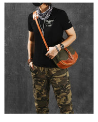 Canvas Leather Mens Womens Army Green Saddle Side Bag Messenger Bag Small Shoulder Bag For Men - imessengerbags
