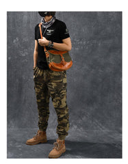Canvas Leather Mens Womens Army Green Saddle Side Bag Messenger Bag Small Shoulder Bag For Men - imessengerbags