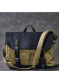 Canvas Leather Mens Army Green Postman Side Bag 14'' Black Messenger Bag Large Shoulder Bag For Men - imessengerbags