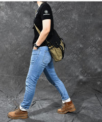 Canvas Leather Mens Army Green Postman Side Bag 14'' Black Messenger Bag Large Shoulder Bag For Men - imessengerbags