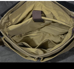 Canvas Leather Mens Army Green Postman Side Bag 14'' Black Messenger Bag Large Shoulder Bag For Men - imessengerbags