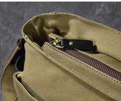 Canvas Leather Mens Army Green Postman Side Bag 14'' Black Messenger Bag Large Shoulder Bag For Men - imessengerbags