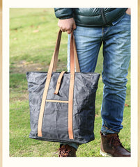 Waxed Leather Mens Womens Black 14'' Waterproof Tote Bag Handbag Tote Bag Shoulder Bag Tote Purse For Men - imessengerbags