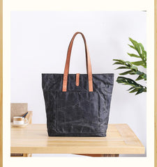 Waxed Leather Mens Womens Black 14'' Waterproof Tote Bag Handbag Tote Bag Shoulder Bag Tote Purse For Men - imessengerbags
