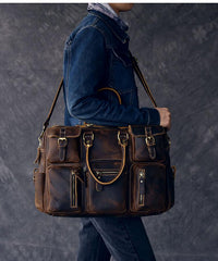 Canvas Leather Mens Womens Dark Coffee Travel Side Bag Messenger Bag Large Shoulder Bag For Men - imessengerbags