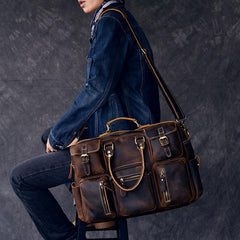 Canvas Leather Mens Womens Dark Coffee Travel Side Bag Messenger Bag Large Shoulder Bag For Men - imessengerbags