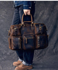 Canvas Leather Mens Womens Dark Coffee Travel Side Bag Messenger Bag Large Shoulder Bag For Men - imessengerbags