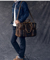 Canvas Leather Mens Womens Dark Coffee Travel Side Bag Messenger Bag Large Shoulder Bag For Men - imessengerbags