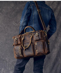 Canvas Leather Mens Womens Dark Coffee Travel Side Bag Messenger Bag Large Shoulder Bag For Men - imessengerbags