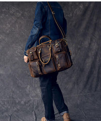 Canvas Leather Mens Womens Dark Coffee Travel Side Bag Messenger Bag Large Shoulder Bag For Men - imessengerbags