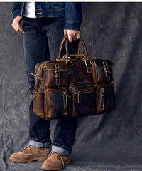 Canvas Leather Mens Womens Dark Coffee Travel Side Bag Messenger Bag Large Shoulder Bag For Men - imessengerbags