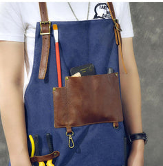 Canvas Leather Mens Womens Blue Craftsman Apron Cafe Staff Apron Work Apron for Men - imessengerbags