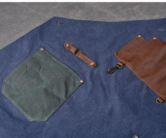 Canvas Leather Mens Womens Blue Craftsman Apron Cafe Staff Apron Work Apron for Men - imessengerbags