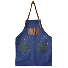 Canvas Leather Mens Womens Blue Craftsman Apron Cafe Staff Apron Work Apron for Men - imessengerbags