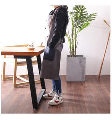 Canvas Leather Mens Womens Gray Craftsman Cafe Staff Clothes Work Apron for Men - imessengerbags