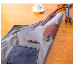 Canvas Leather Mens Womens Gray Craftsman Cafe Staff Clothes Work Apron for Men - imessengerbags
