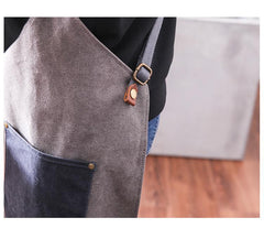 Canvas Leather Mens Womens Gray Craftsman Cafe Staff Clothes Work Apron for Men - imessengerbags