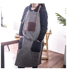 Canvas Leather Mens Womens Gray Craftsman Cafe Staff Clothes Work Apron for Men - imessengerbags