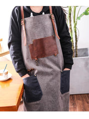 Canvas Leather Mens Womens Gray Craftsman Cafe Staff Clothes Work Apron for Men - imessengerbags