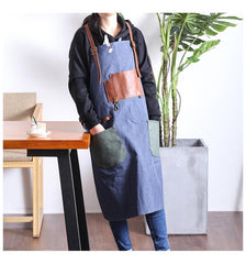 Canvas Leather Mens Womens Gray Craftsman Cafe Staff Clothes Work Apron for Men - imessengerbags