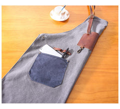 Canvas Leather Mens Womens Gray Craftsman Cafe Staff Clothes Work Apron for Men - imessengerbags
