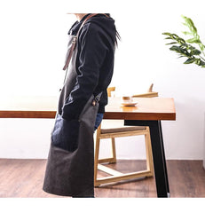 Canvas Leather Mens Womens Gray Craftsman Cafe Staff Clothes Work Apron for Men - imessengerbags