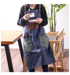 Canvas Leather Mens Womens Gray Craftsman Cafe Staff Clothes Work Apron for Men - imessengerbags