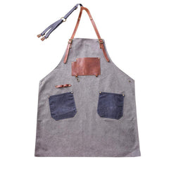 Canvas Leather Mens Womens Gray Craftsman Cafe Staff Clothes Work Apron for Men - imessengerbags