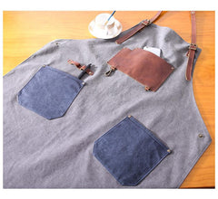 Canvas Leather Mens Womens Gray Craftsman Cafe Staff Clothes Work Apron for Men - imessengerbags