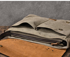 Canvas Leather Mens Womens Green Briefcase Side Bag Brown Messenger Bag Shoulder Bag For Men - imessengerbags