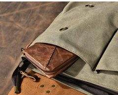 Canvas Leather Mens Womens Green Briefcase Side Bag Brown Messenger Bag Shoulder Bag For Men - imessengerbags
