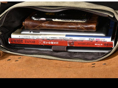 Canvas Leather Mens Womens Green Briefcase Side Bag Brown Messenger Bag Shoulder Bag For Men - imessengerbags