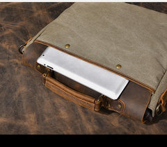 Canvas Leather Mens Womens Green Briefcase Side Bag Brown Messenger Bag Shoulder Bag For Men - imessengerbags