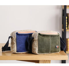 Canvas Leather Mens Womens Green Small 10'' Side Bag Blue Messenger Bag Small Courier Bag For Men - imessengerbags