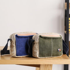 Canvas Leather Mens Womens Green Small 10'' Side Bag Blue Messenger Bag Small Courier Bag For Men - imessengerbags