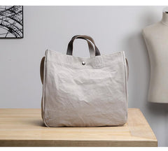 Canvas Leather Mens Womens Handbag Tote Bag White Shoulder Bag Tote Purse For Men - imessengerbags
