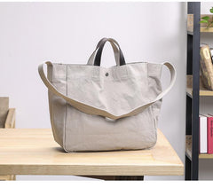 Canvas Leather Mens Womens Handbag Tote Bag White Shoulder Bag Tote Purse For Men - imessengerbags