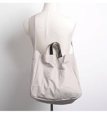 Canvas Leather Mens Womens Handbag Tote Bag White Shoulder Bag Tote Purse For Men - imessengerbags