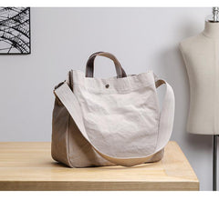 Canvas Leather Mens Womens Handbag Tote Bag White Shoulder Bag Tote Purse For Men - imessengerbags