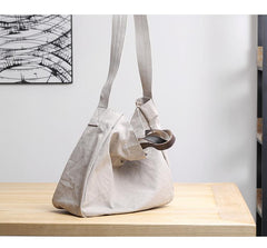Canvas Leather Mens Womens Handbag Tote Bag White Shoulder Bag Tote Purse For Men - imessengerbags