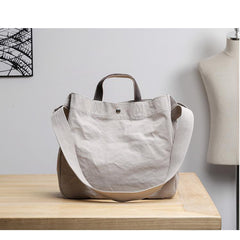 Canvas Leather Mens Womens Handbag Tote Bag White Shoulder Bag Tote Purse For Men - imessengerbags