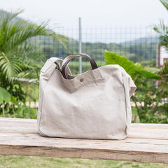 Canvas Leather Mens Womens Handbag Tote Bag White Shoulder Bag Tote Purse For Men - imessengerbags