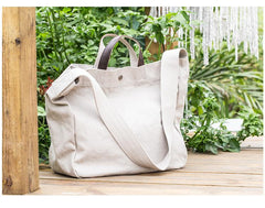 Canvas Leather Mens Womens Handbag Tote Bag White Shoulder Bag Tote Purse For Men - imessengerbags