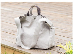 Canvas Leather Mens Womens Handbag Tote Bag White Shoulder Bag Tote Purse For Men - imessengerbags