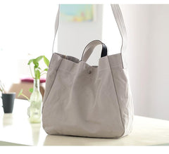Canvas Leather Mens Womens Handbag Tote Bag White Shoulder Bag Tote Purse For Men - imessengerbags